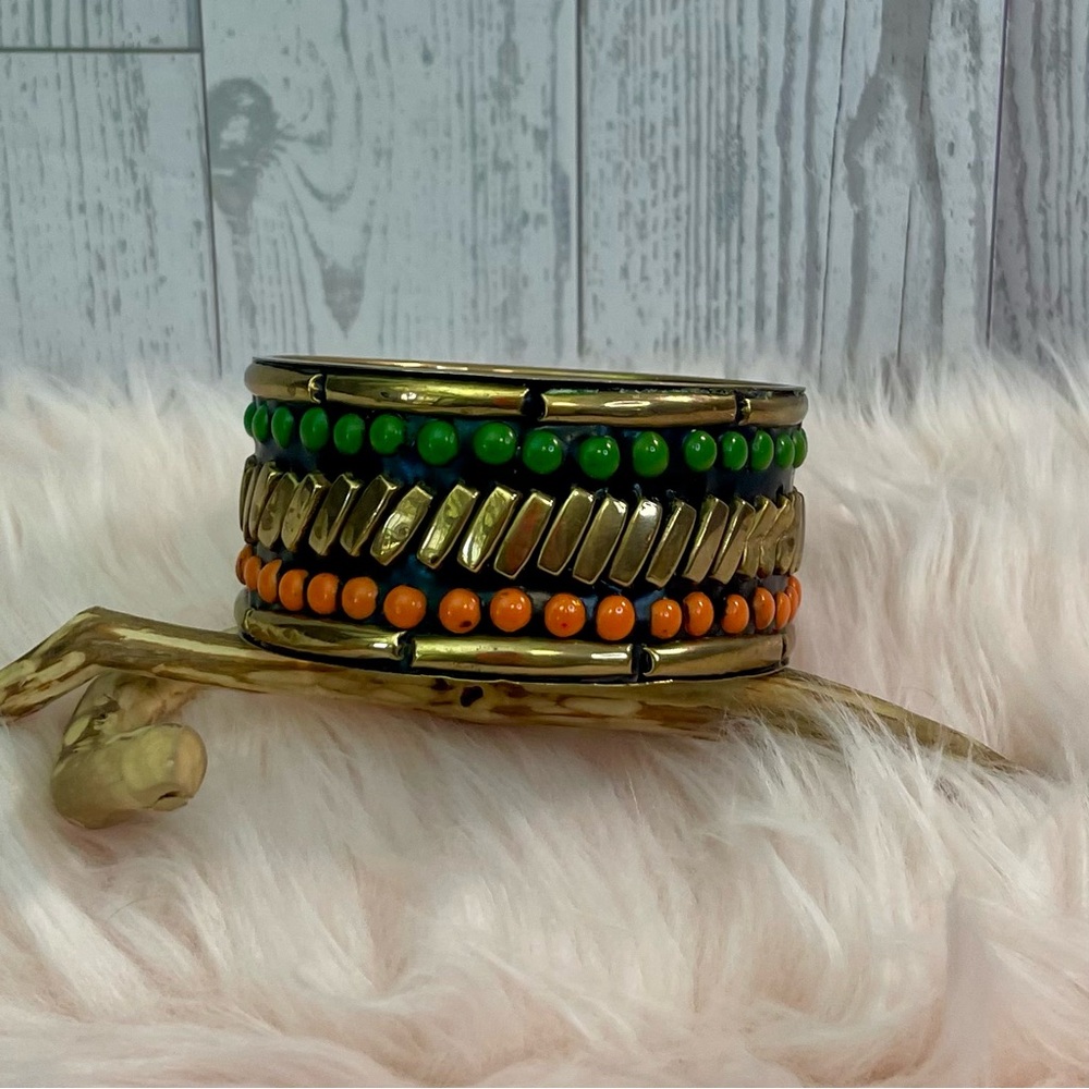 Bajalia Brass Bracelet in Orange, Green & Black
